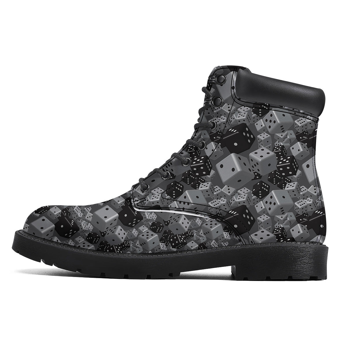 Gray Black 3D Dice Print Pattern Boots-grizzshop