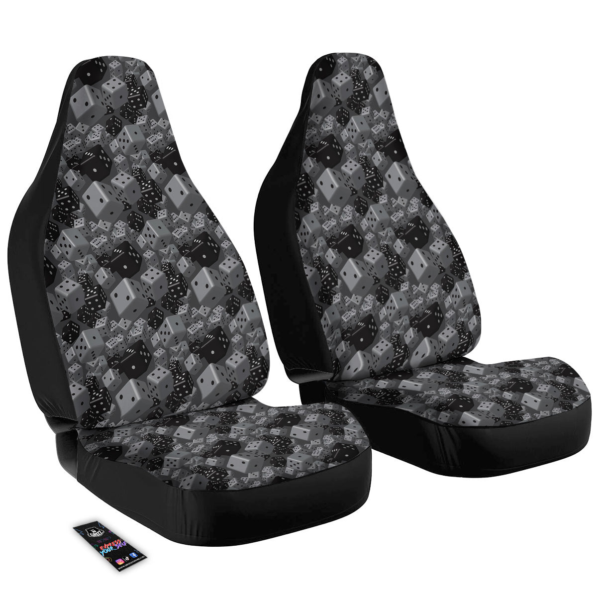 Gray Black 3D Dice Print Pattern Car Seat Covers-grizzshop