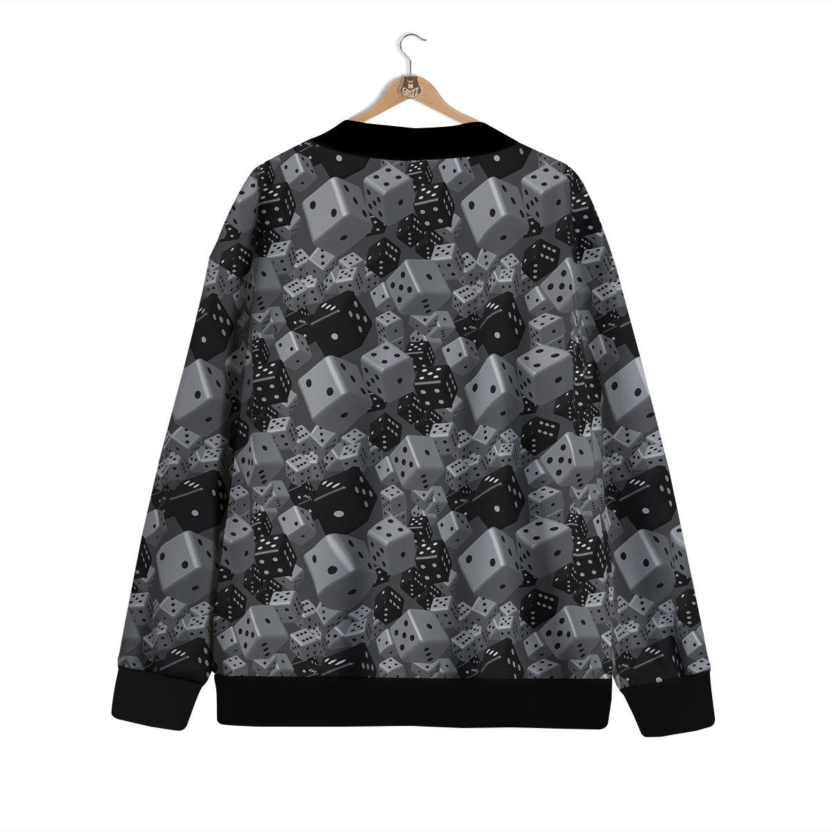 Gray Black 3D Dice Print Pattern Cardigan-grizzshop