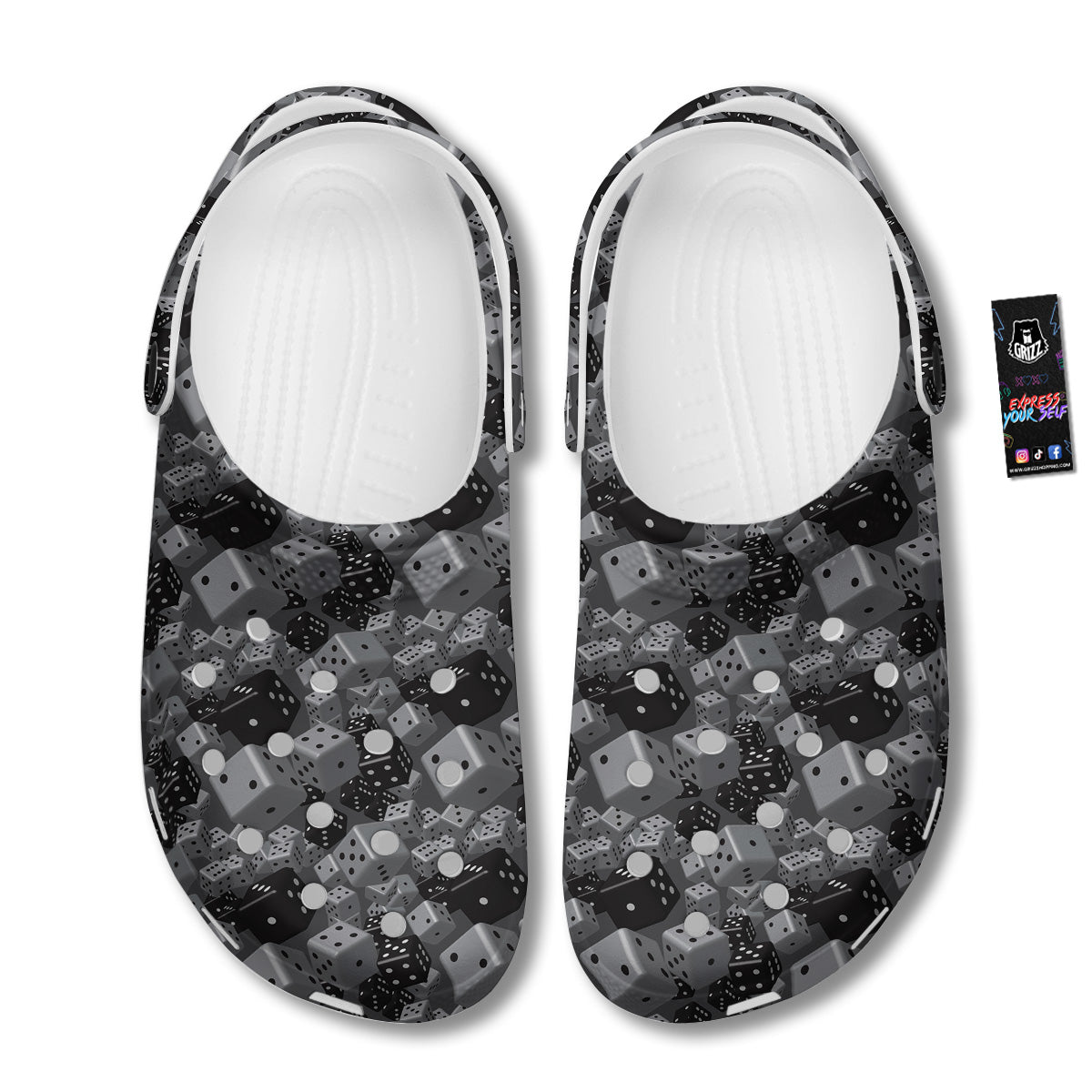 Gray Black 3D Dice Print Pattern Clog-grizzshop