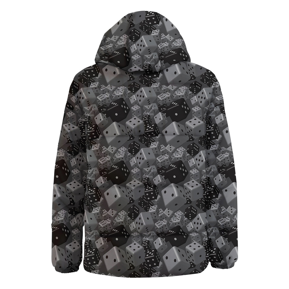 Gray Black 3D Dice Print Pattern Down Jacket-grizzshop