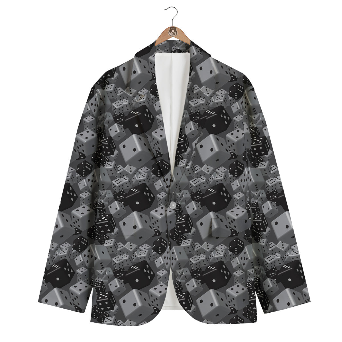 Gray Black 3D Dice Print Pattern Men's Blazer-grizzshop
