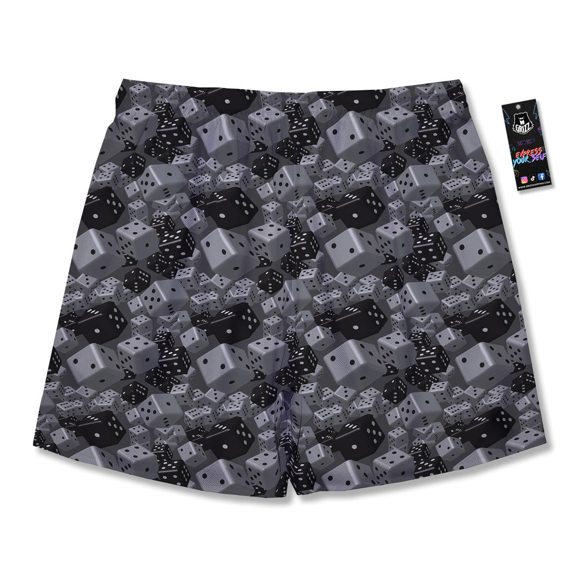 Gray Black 3D Dice Print Pattern Men's Running Shorts-grizzshop