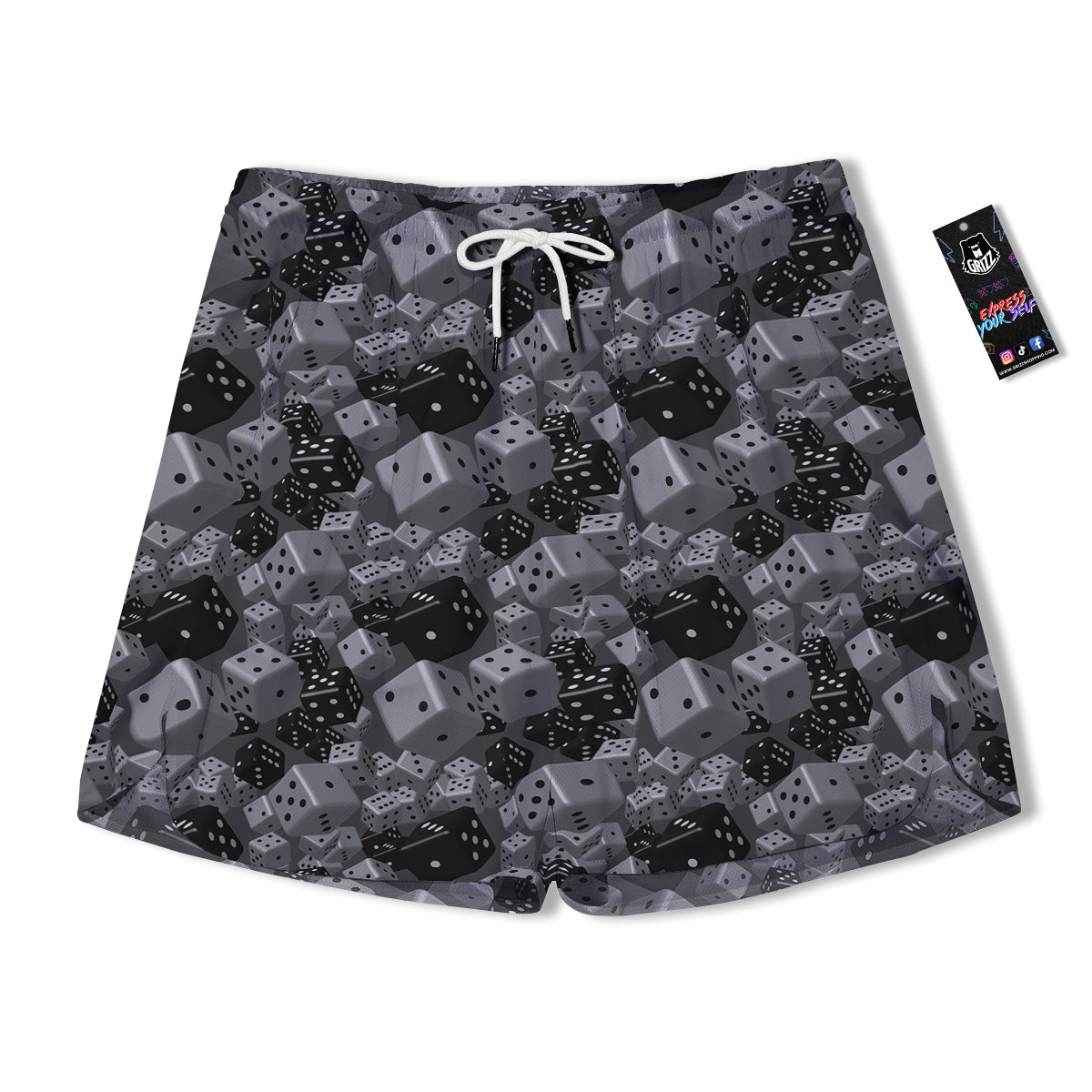 Gray Black 3D Dice Print Pattern Men's Running Shorts-grizzshop