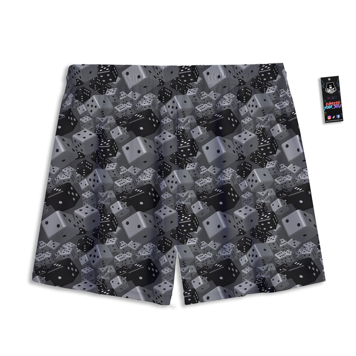 Gray Black 3D Dice Print Pattern Mesh Shorts-grizzshop