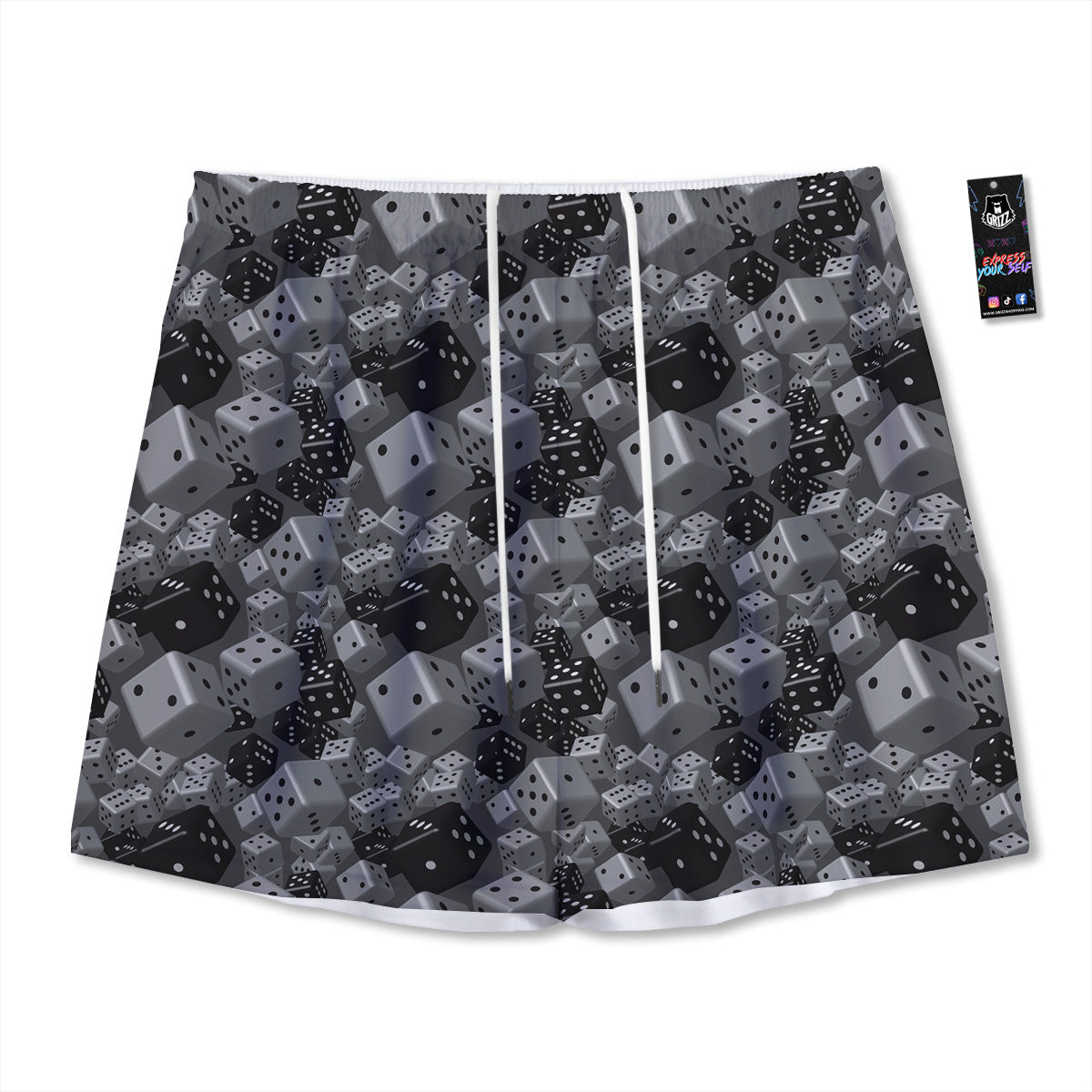 Gray Black 3D Dice Print Pattern Mesh Shorts-grizzshop