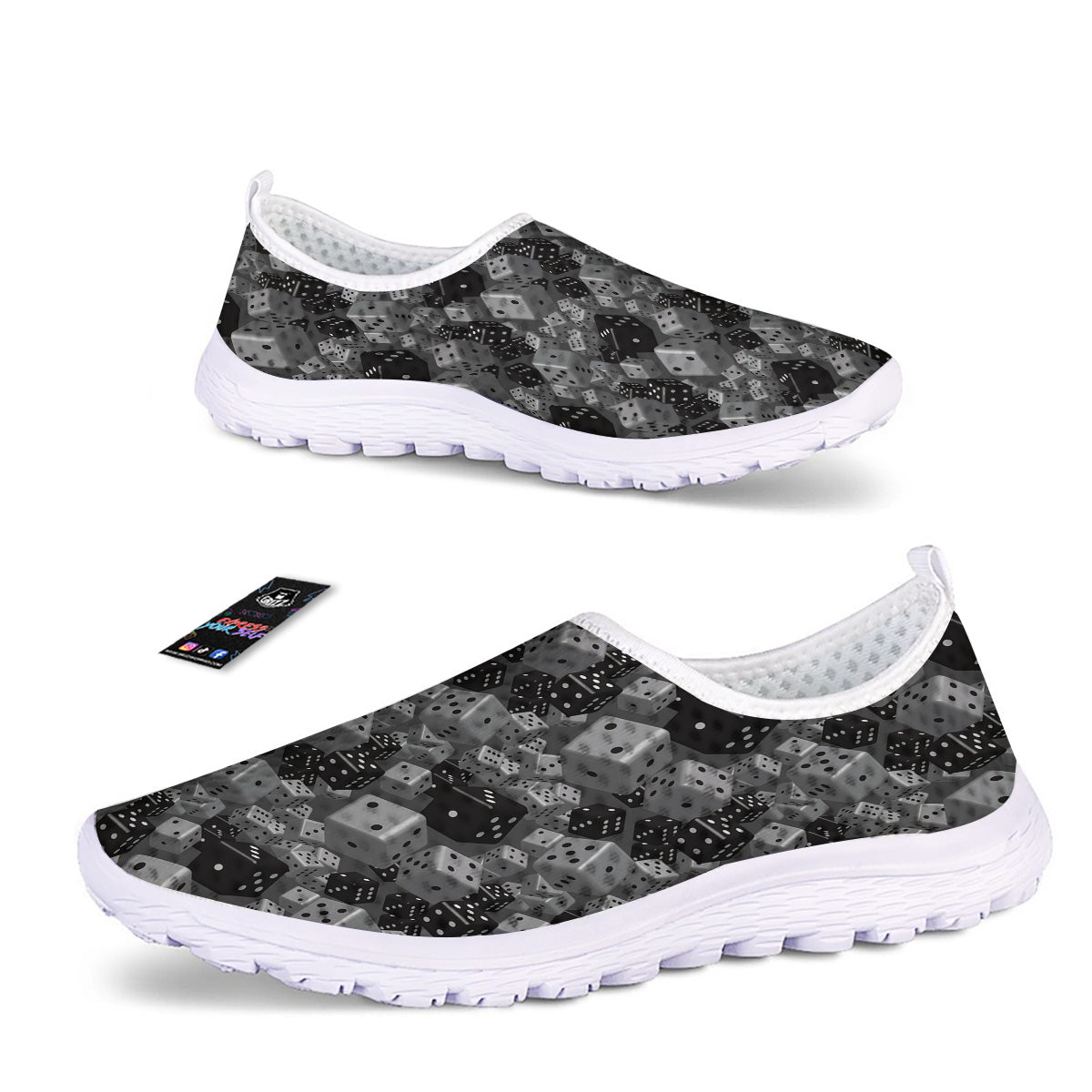 Gray Black 3D Dice Print Pattern Nurse Shoes-grizzshop