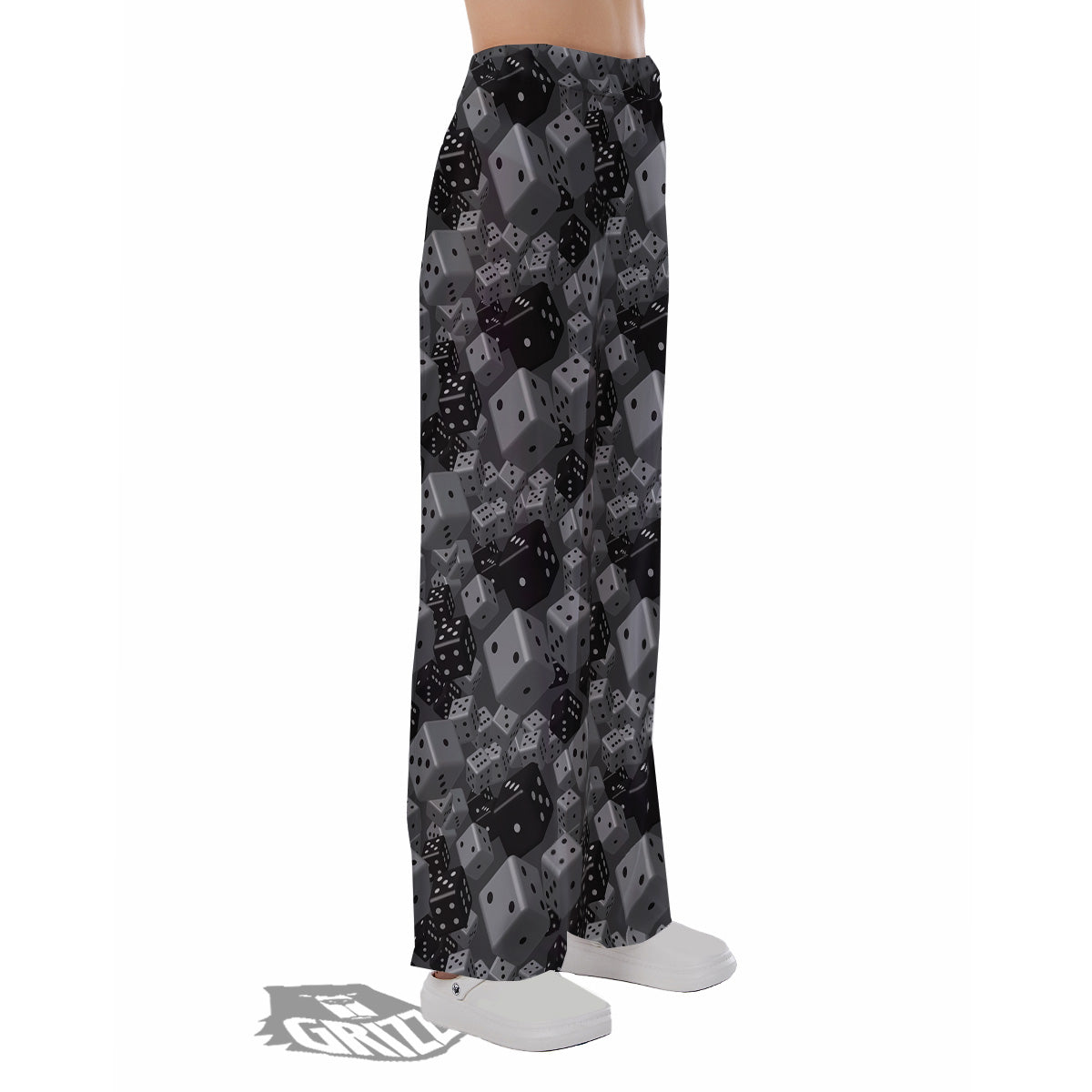 Gray Black 3D Dice Print Pattern Pajama Pants-grizzshop
