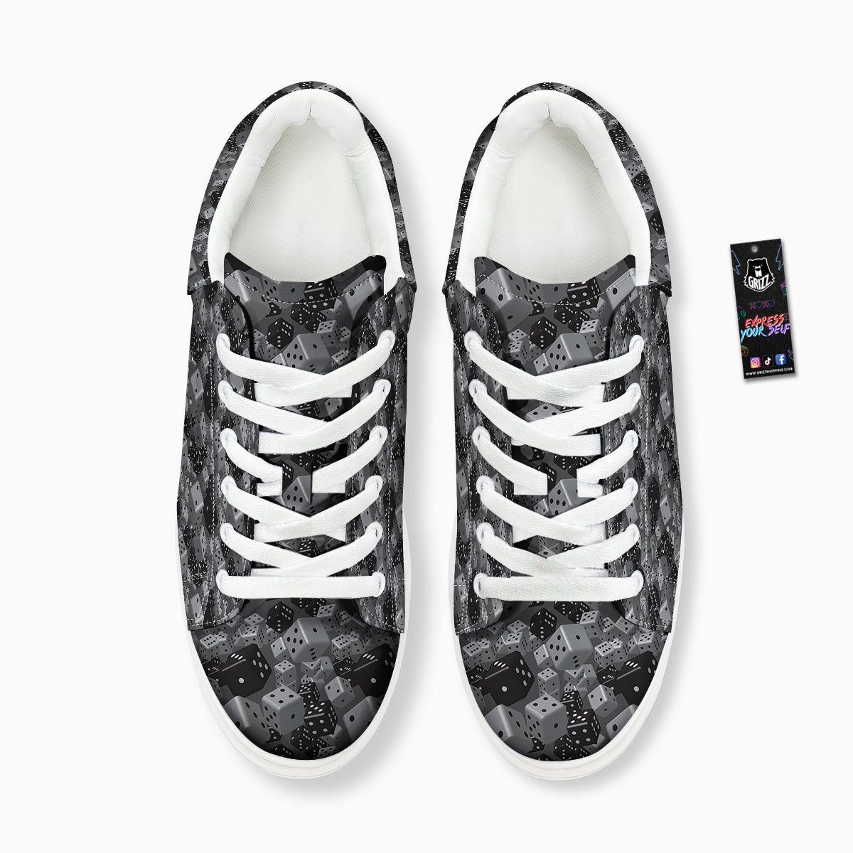 Gray Black 3D Dice Print Pattern Platform Shoes-grizzshop