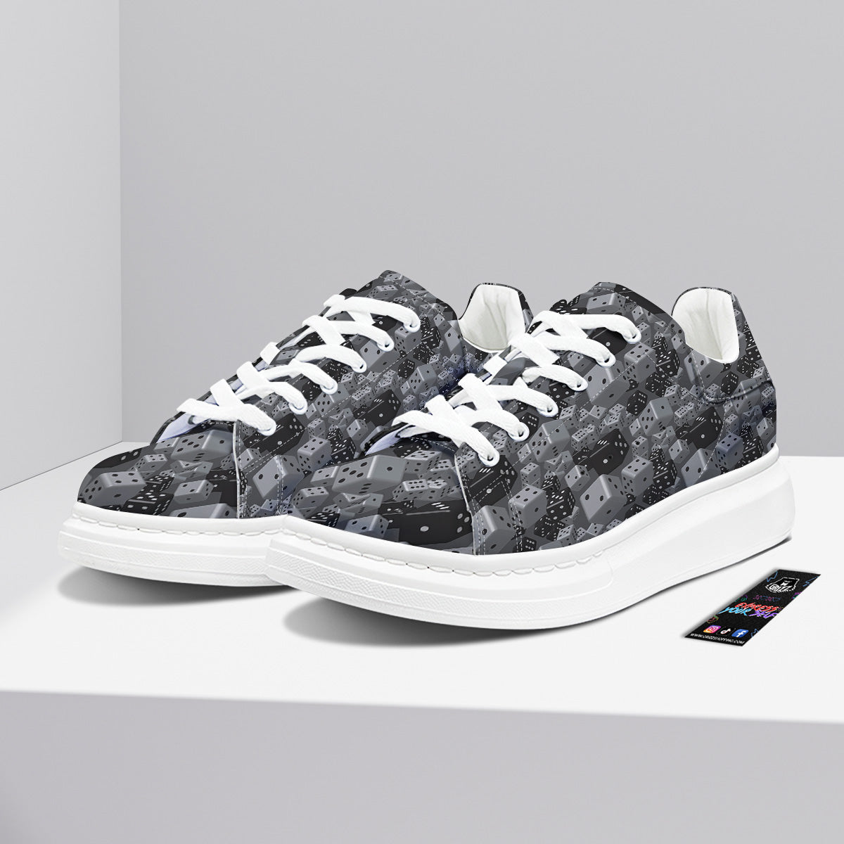 Gray Black 3D Dice Print Pattern Platform Shoes-grizzshop