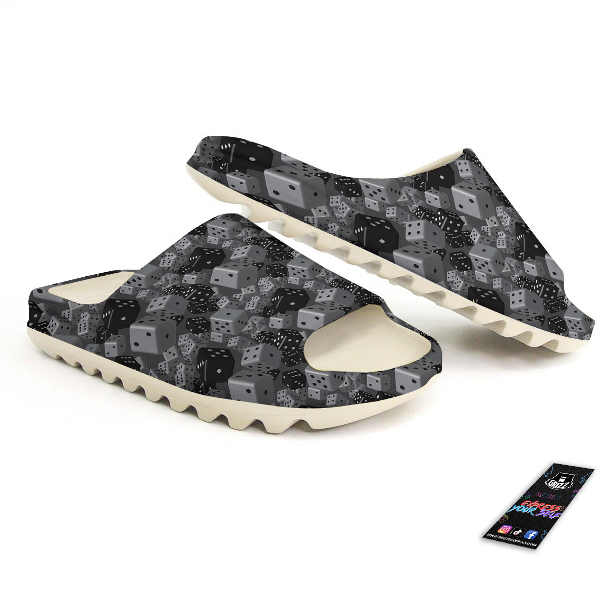 Gray Black 3D Dice Print Pattern Sandals-grizzshop