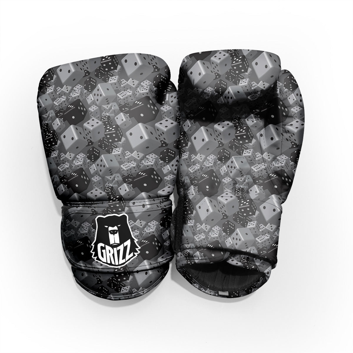 Gray Black 3D Dice Print Pattern Sparring Gloves-grizzshop