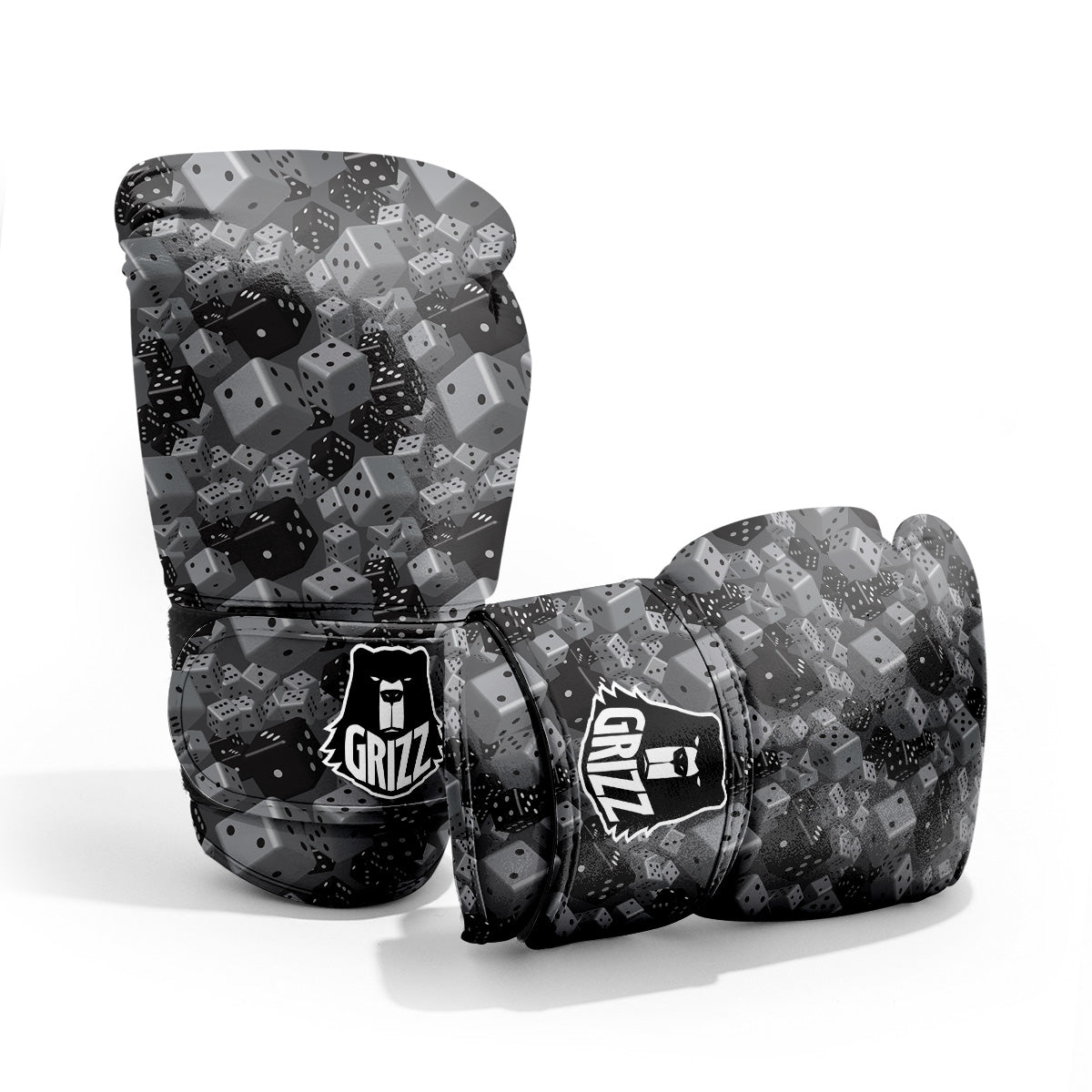 Gray Black 3D Dice Print Pattern Sparring Gloves-grizzshop