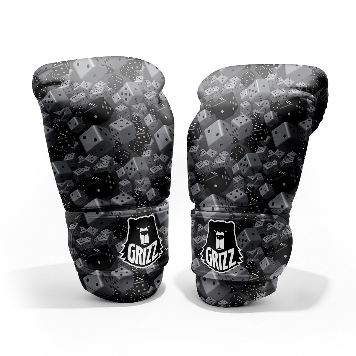 Gray Black 3D Dice Print Pattern Sparring Gloves-grizzshop