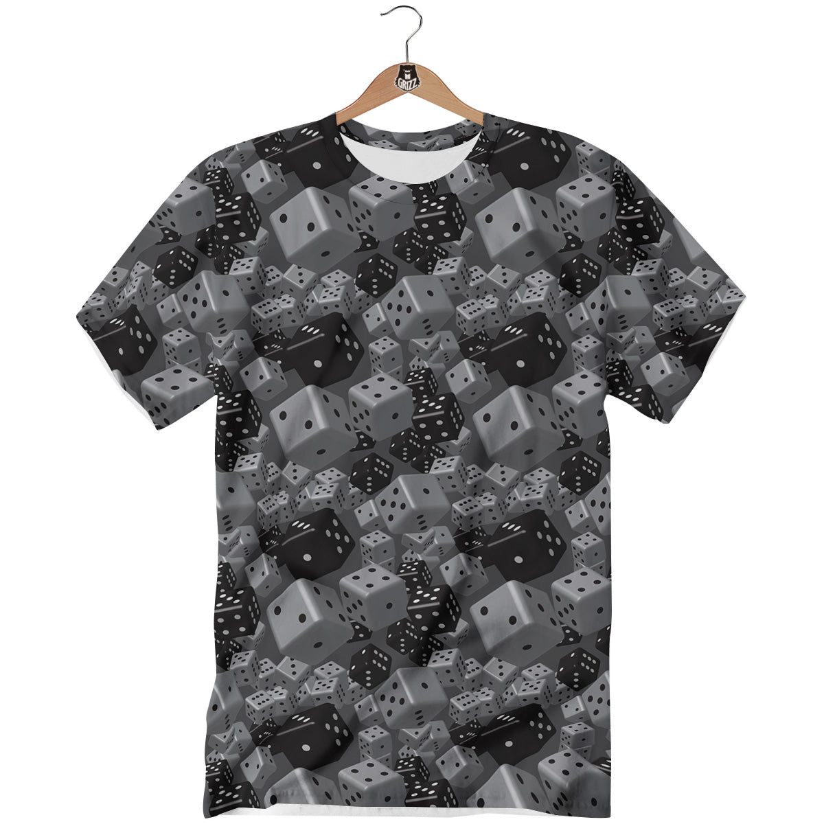 Gray Black 3D Dice Print Pattern T-Shirt-grizzshop