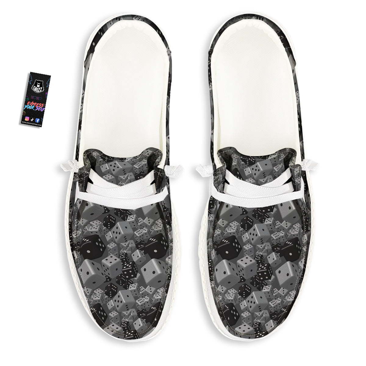 Gray Black 3D Dice Print Pattern White Loafers-grizzshop