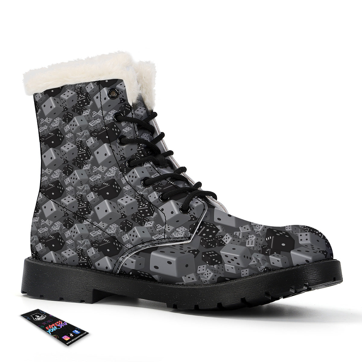 Gray Black 3D Dice Print Pattern Winter Boots-grizzshop