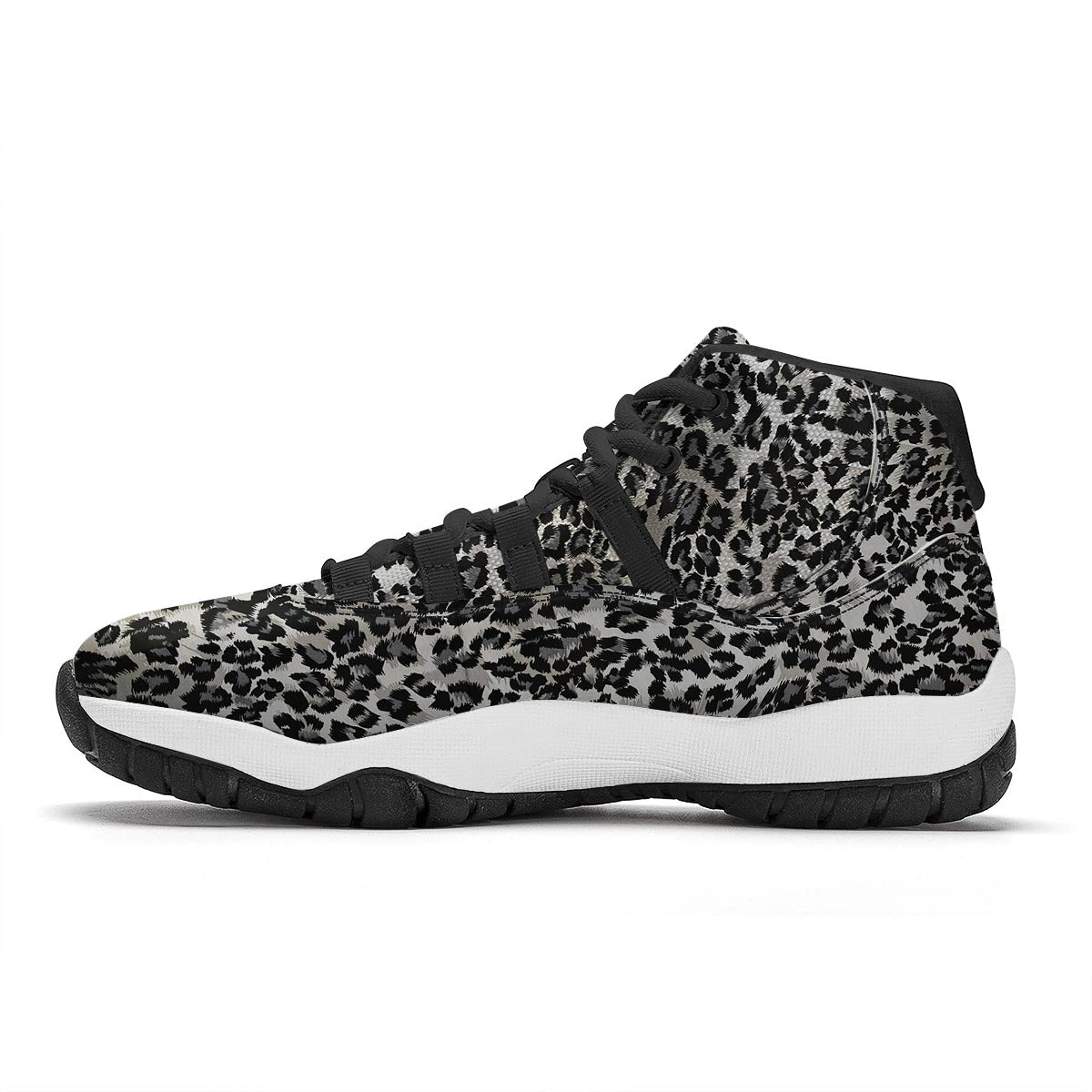 Gray Cheetah Leopard Pattern Print Black Bball Shoes-grizzshop