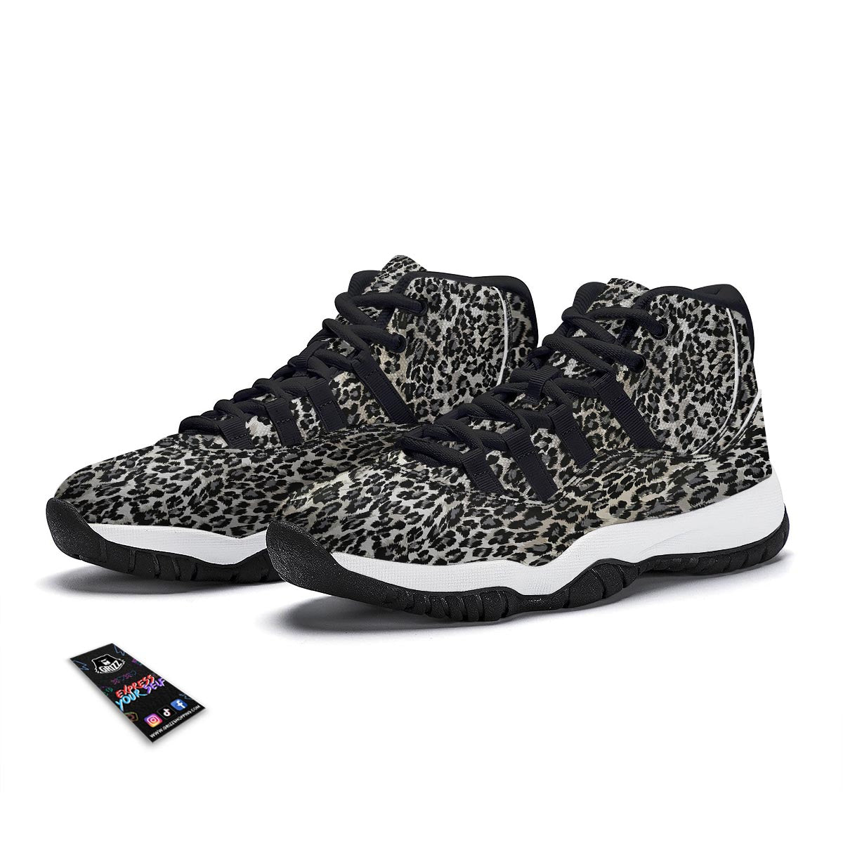 Gray Cheetah Leopard Pattern Print Black Bball Shoes-grizzshop