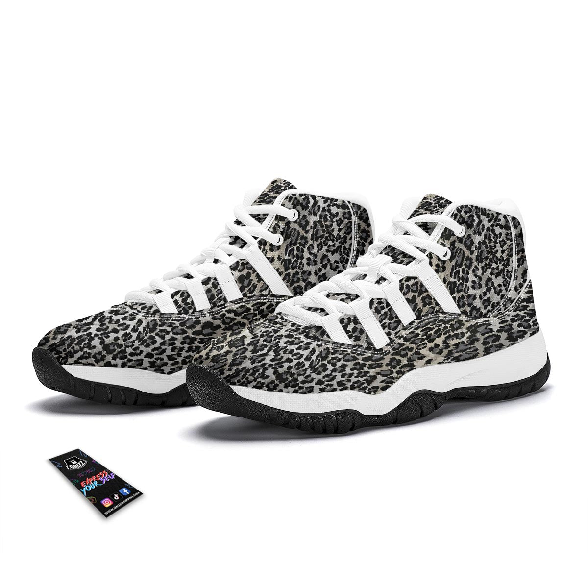 Gray Cheetah Leopard Pattern Print White Bball Shoes-grizzshop