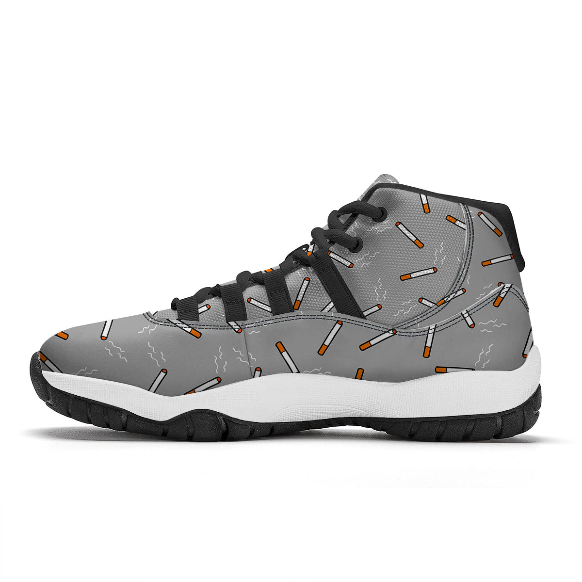 Gray Cigarette Print Pattern Black Bball Shoes-grizzshop