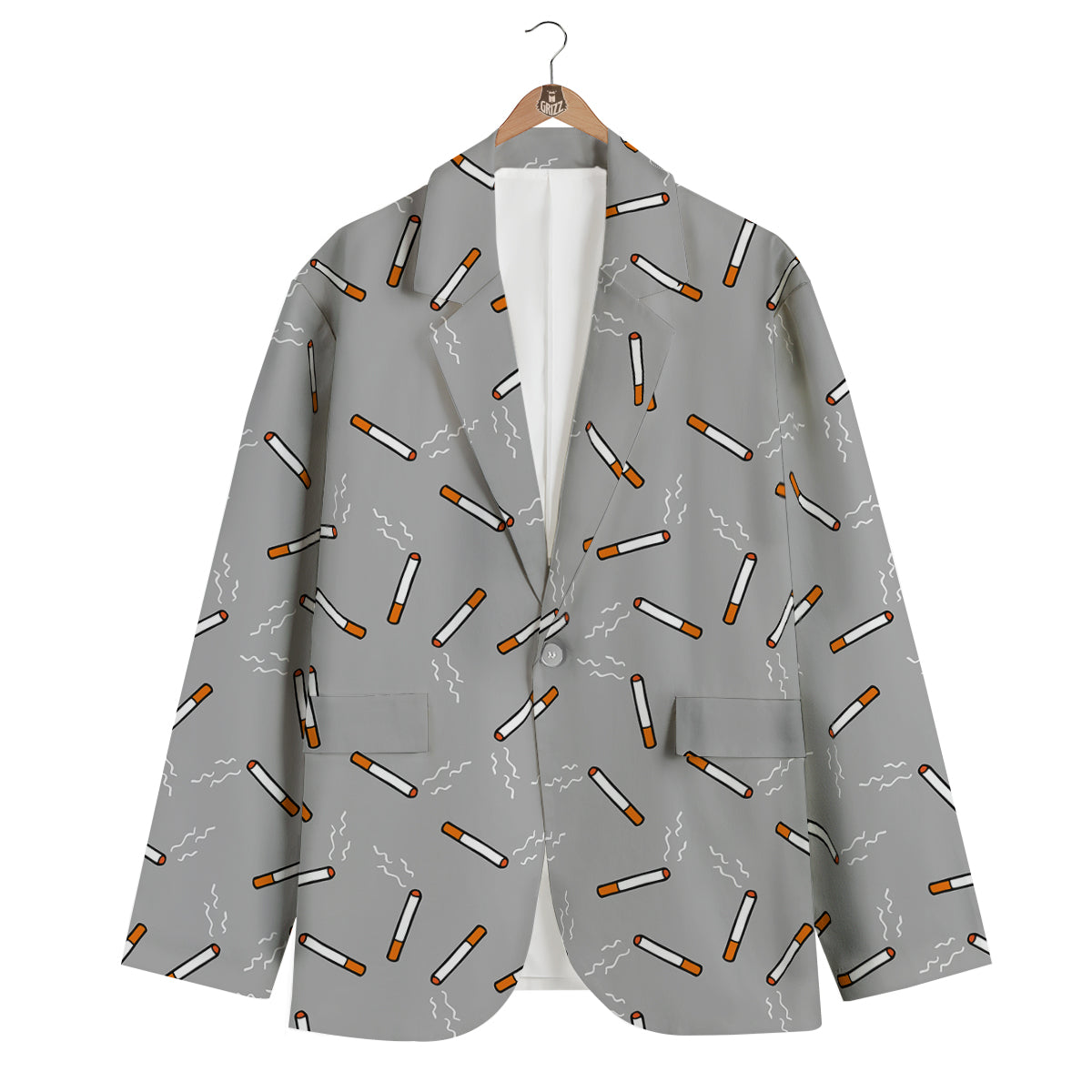 Gray Cigarette Print Pattern Men's Blazer-grizzshop