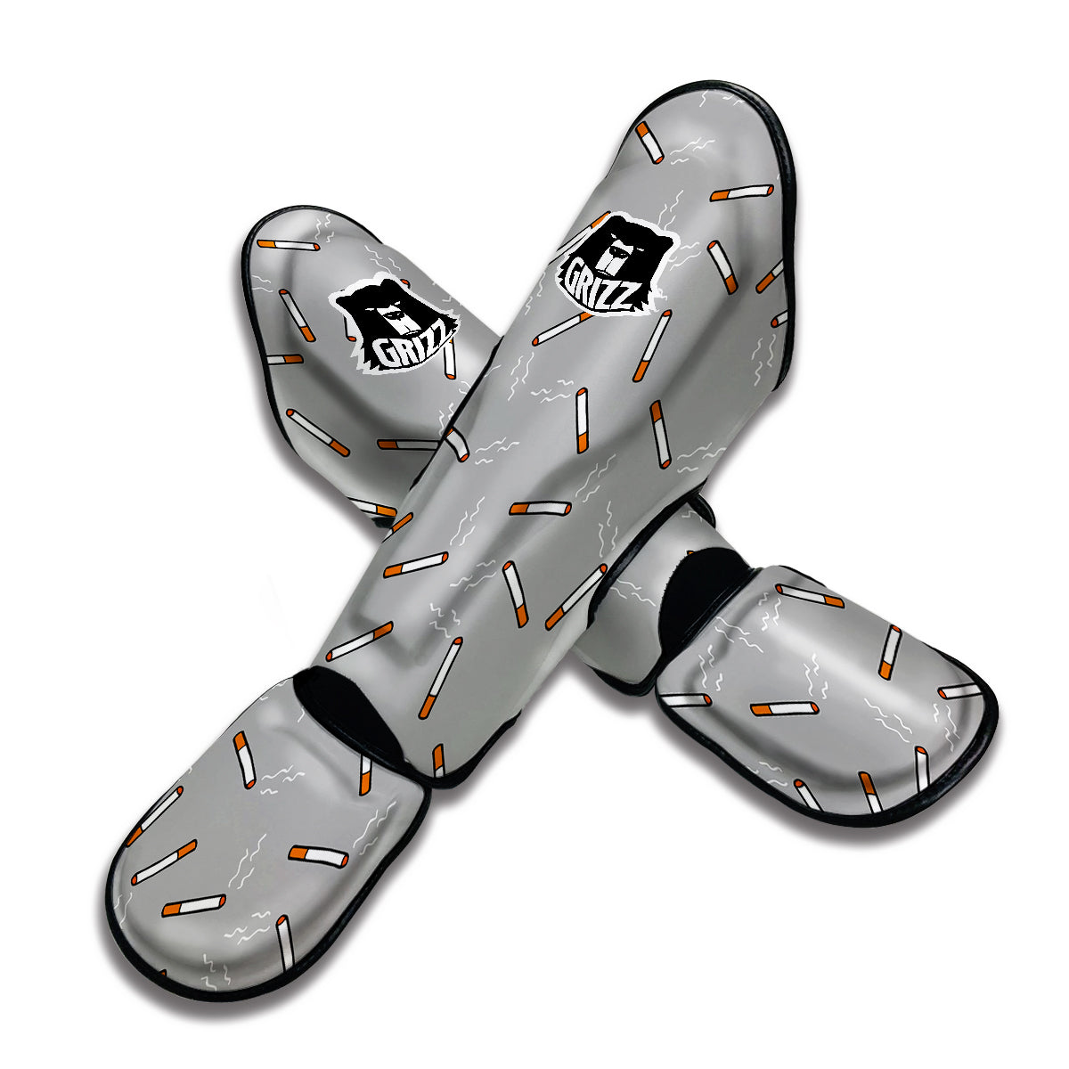 Gray Cigarette Print Pattern Muay Thai Shin Guards-grizzshop