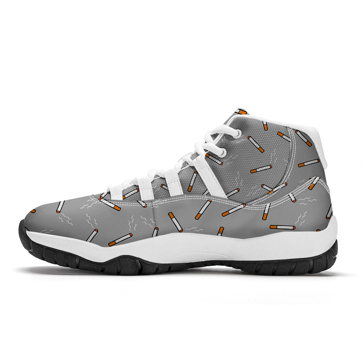 Gray Cigarette Print Pattern White Bball Shoes-grizzshop