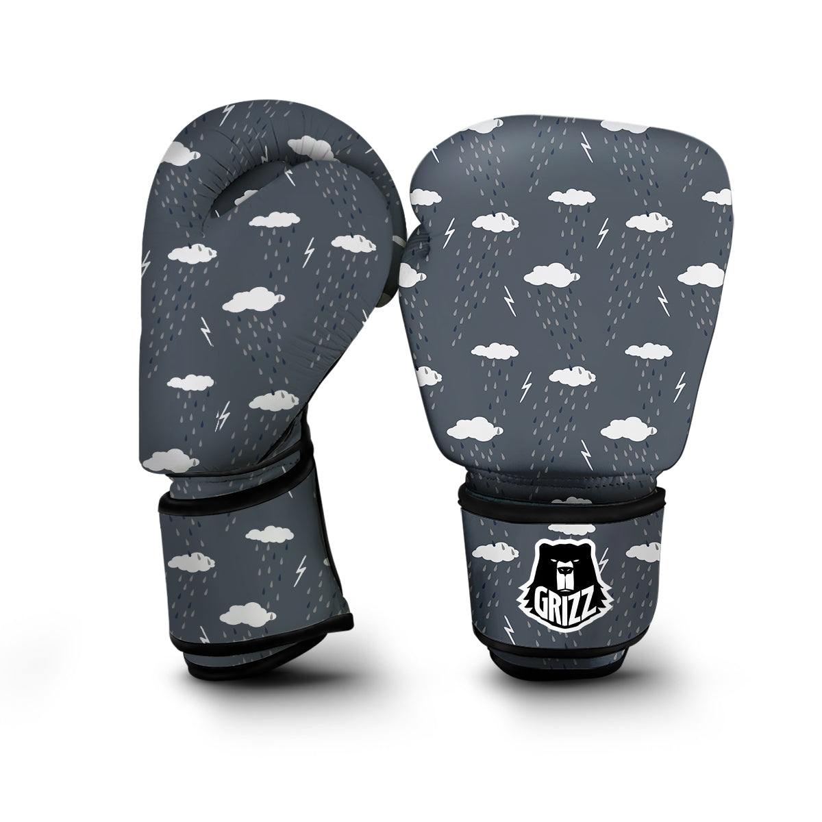 Gray Lightning Thunder Storm Print Pattern Boxing Gloves-grizzshop