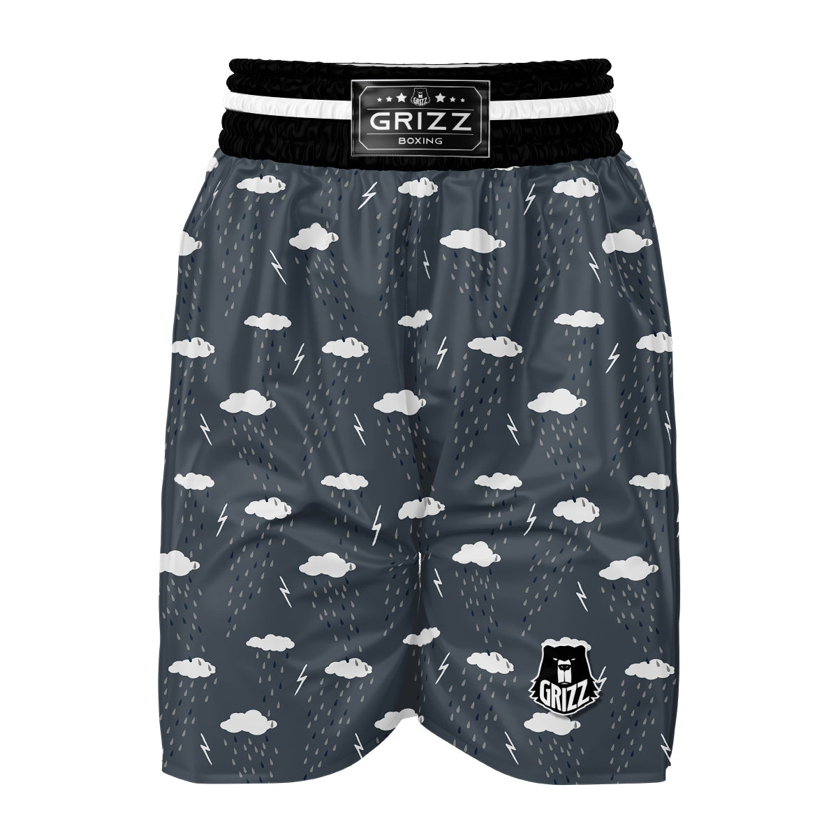 Gray Lightning Thunder Storm Print Pattern Boxing Shorts-grizzshop