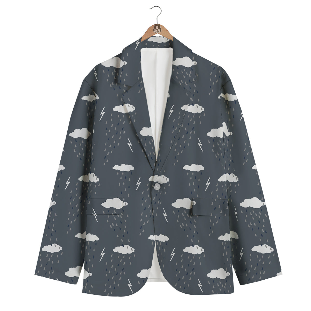 Gray Lightning Thunder Storm Print Pattern Men's Blazer-grizzshop
