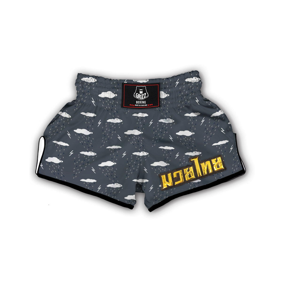 Gray Lightning Thunder Storm Print Pattern Muay Thai Boxing Shorts-grizzshop