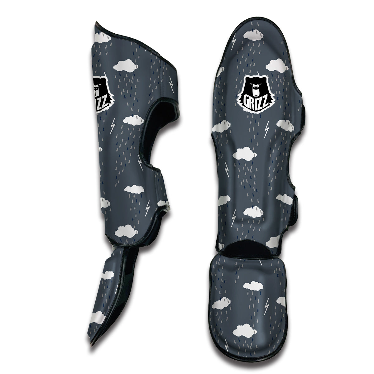 Gray Lightning Thunder Storm Print Pattern Muay Thai Shin Guards-grizzshop