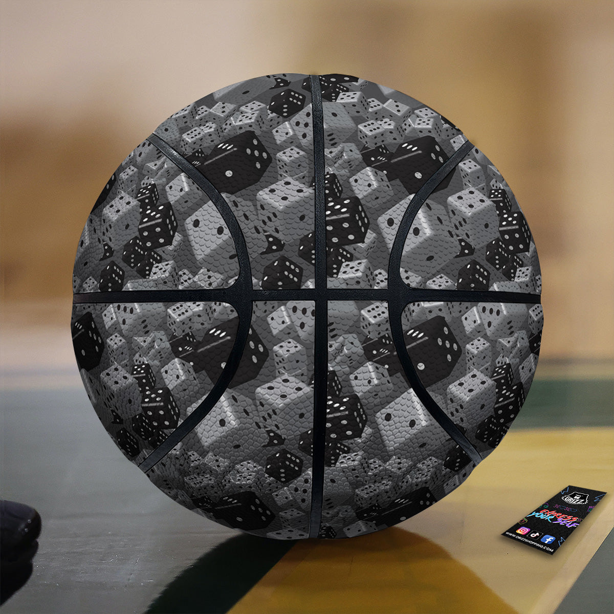 Gray Black 3D Dice Print Pattern Basketball