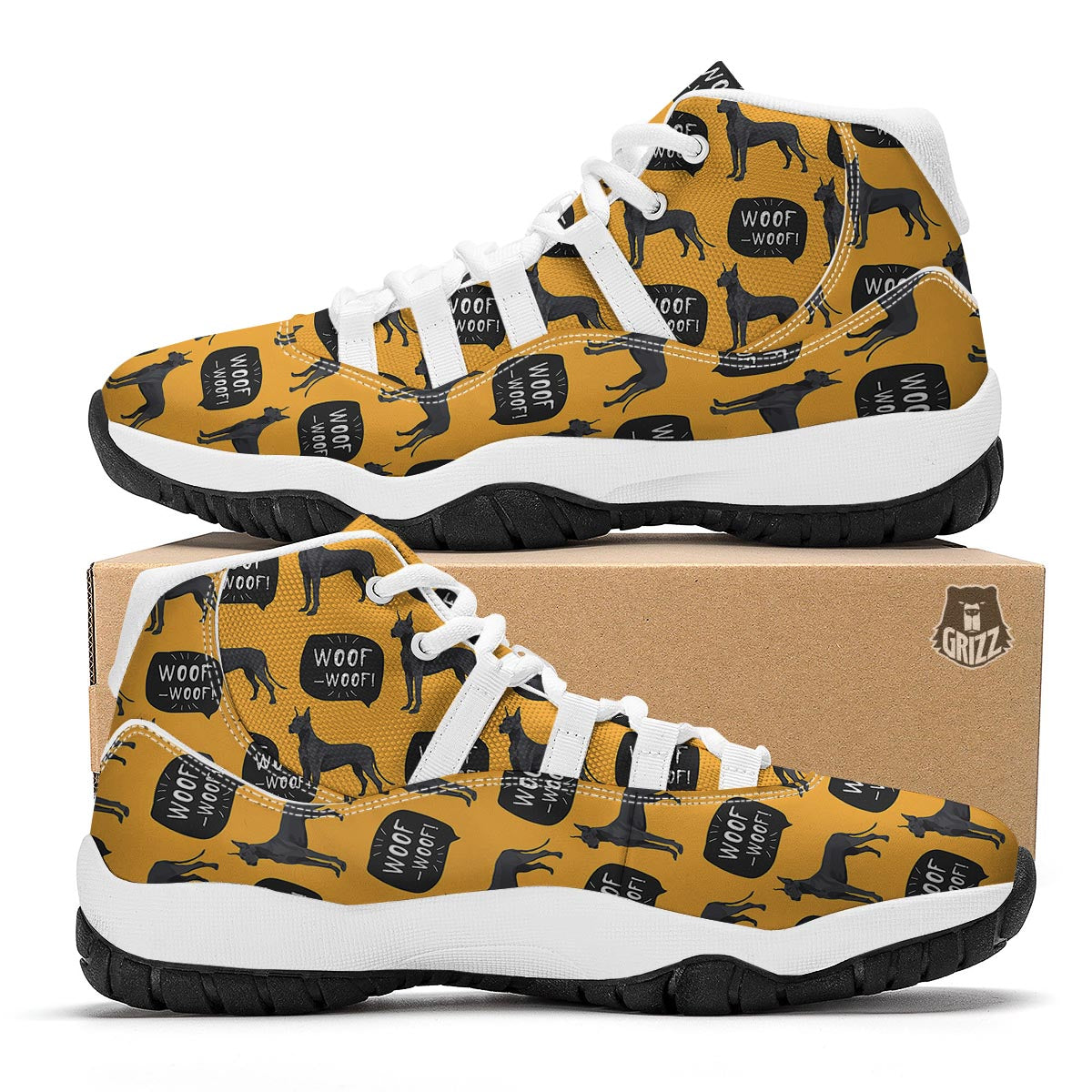 Great Dane Print Pattern White Bball Shoes-grizzshop