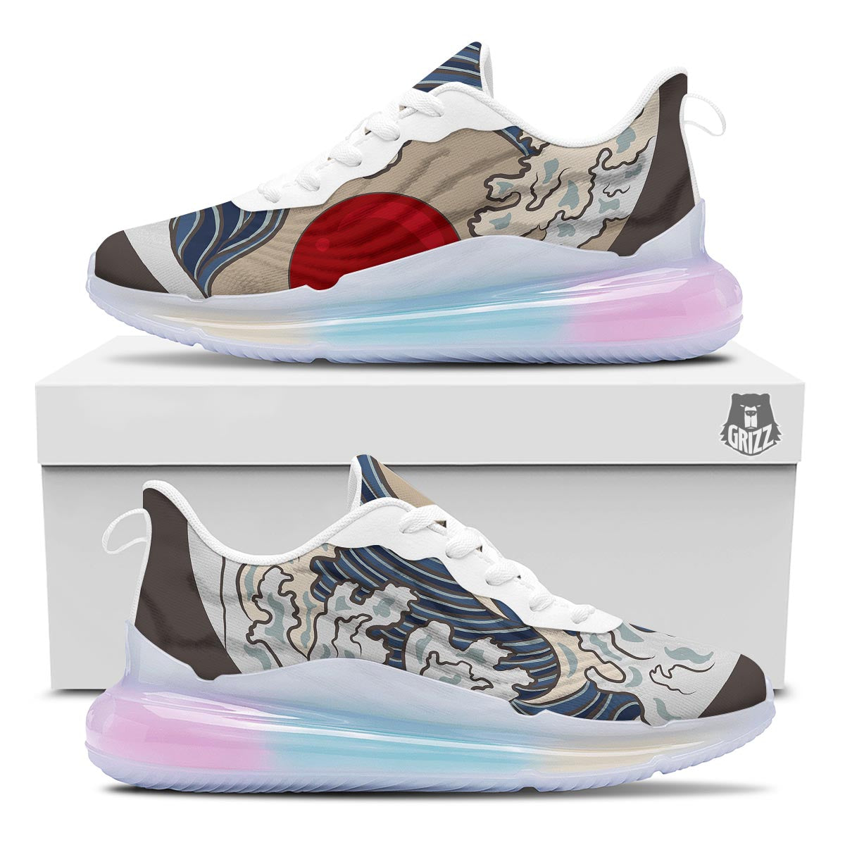 Great Kanagawa Wave Print Running Sneakers-grizzshop