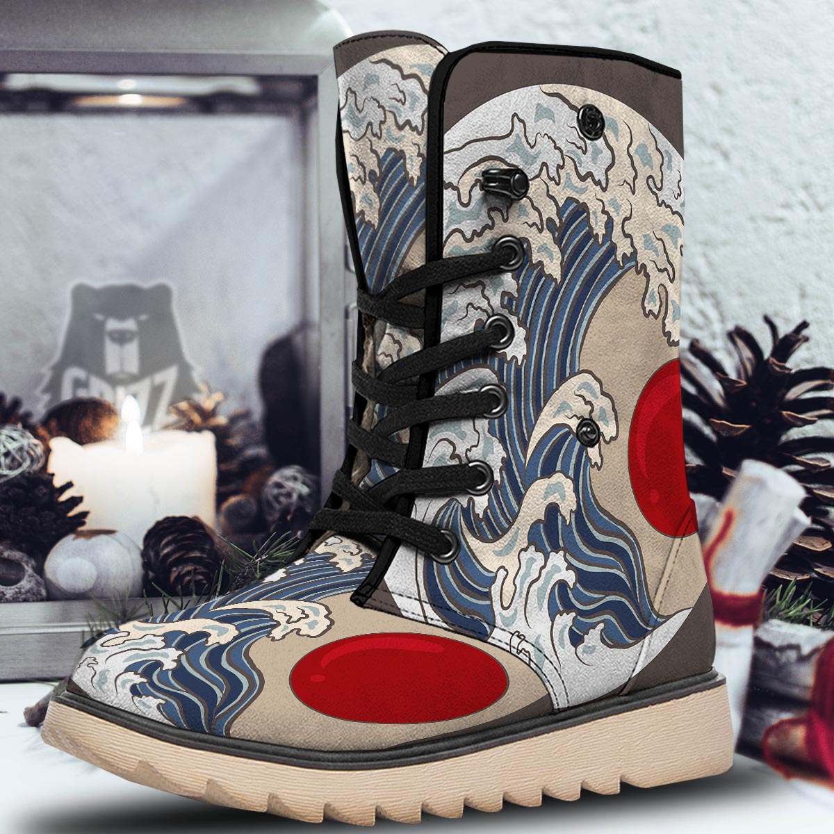 Great Kanagawa Wave Print Snow Boots-grizzshop