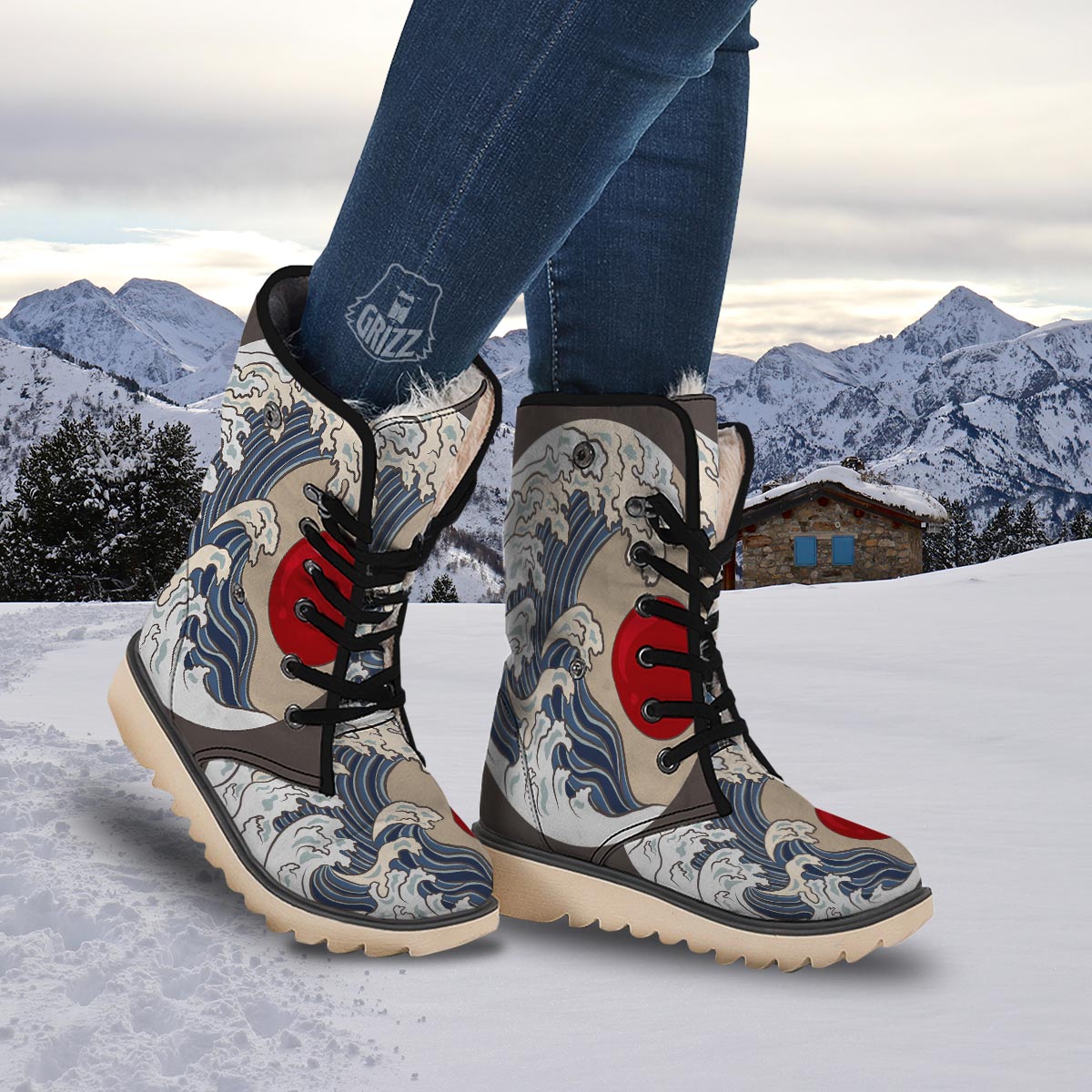 Great Kanagawa Wave Print Snow Boots-grizzshop