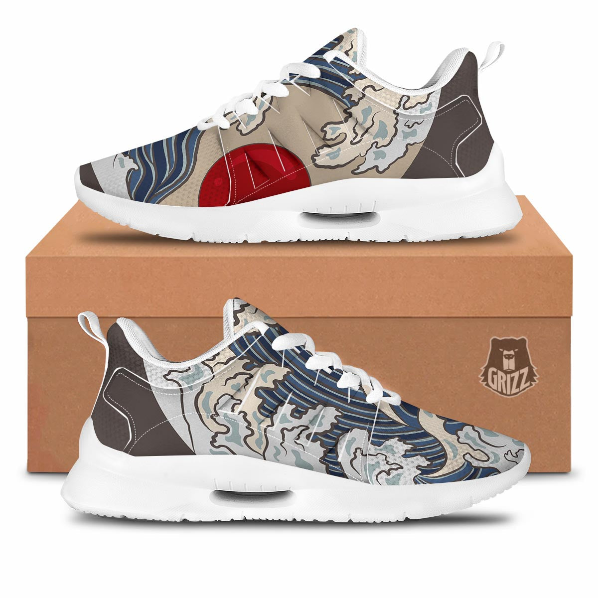 Great Kanagawa Wave Print Tennis Shoes-grizzshop