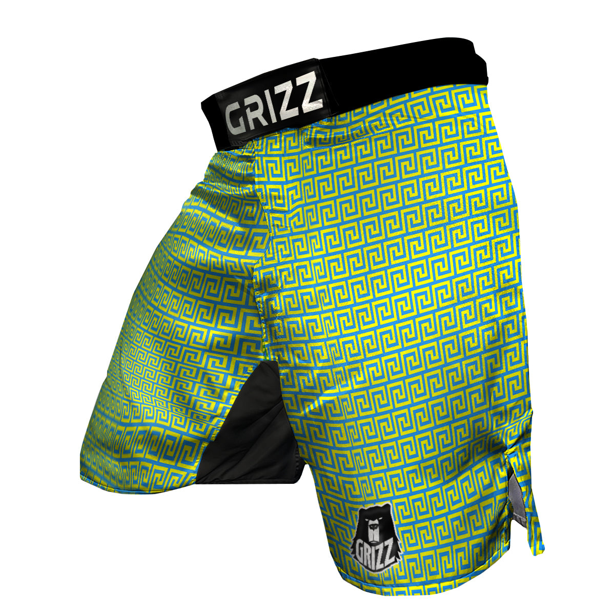 Greek Key Blue Yellow Print Pattern MMA Shorts-grizzshop