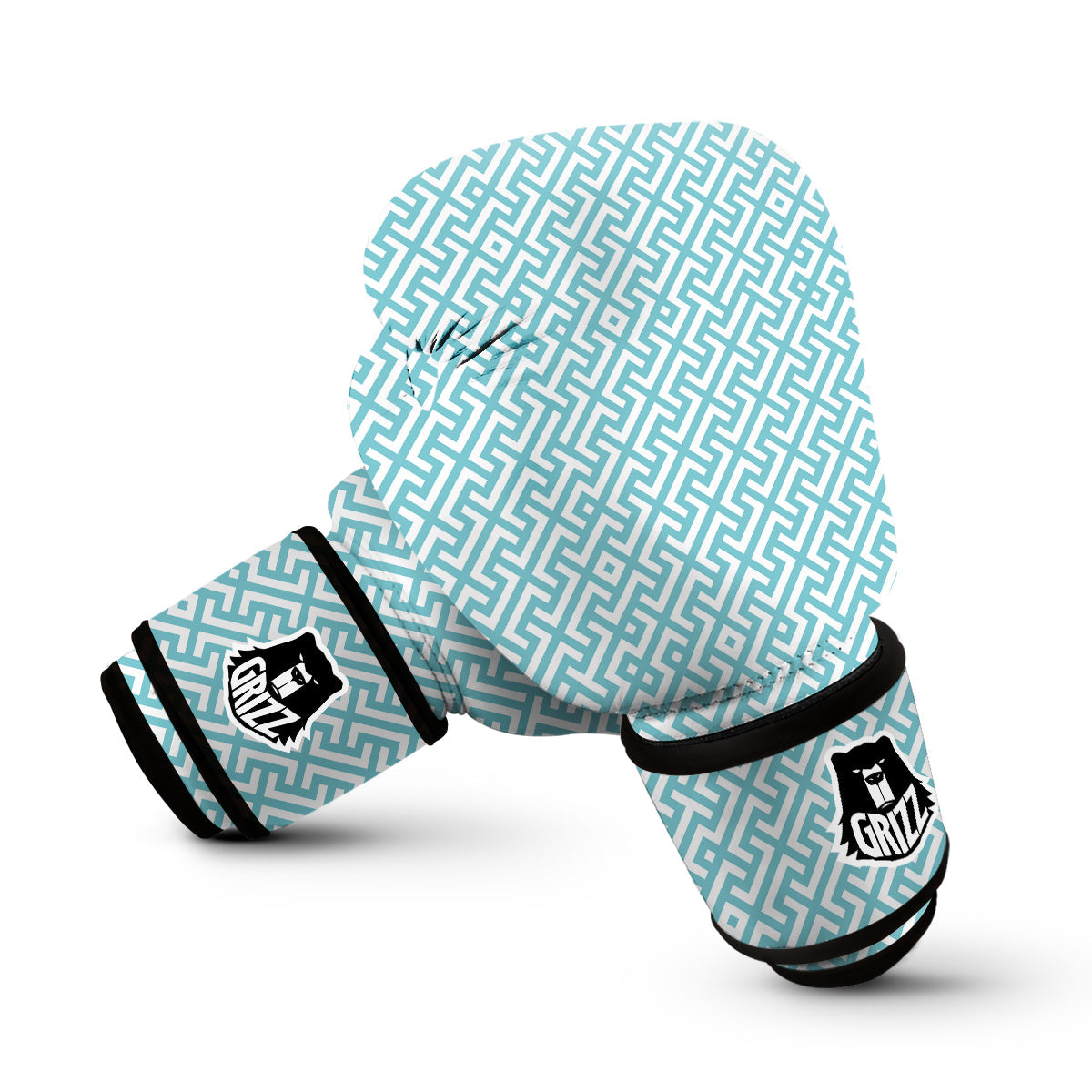 Greek Key White And Blue Print Pattern Boxing Gloves-grizzshop