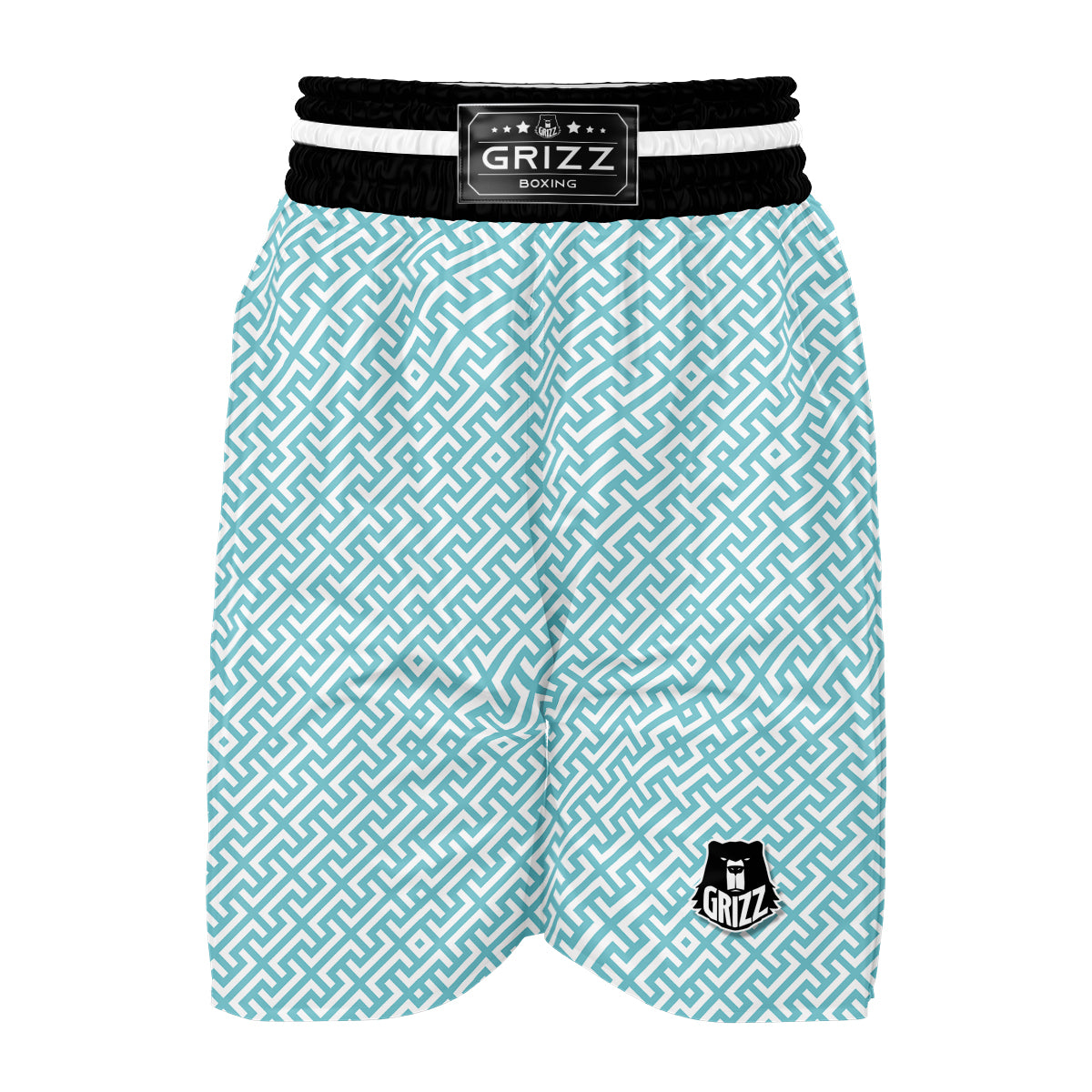 Greek Key White And Blue Print Pattern Boxing Shorts-grizzshop
