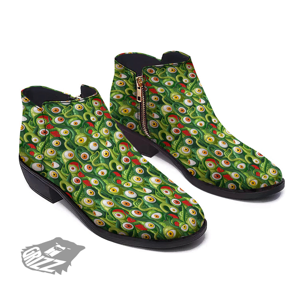Green Alien Monster Print Pattern Ankle Boots-grizzshop