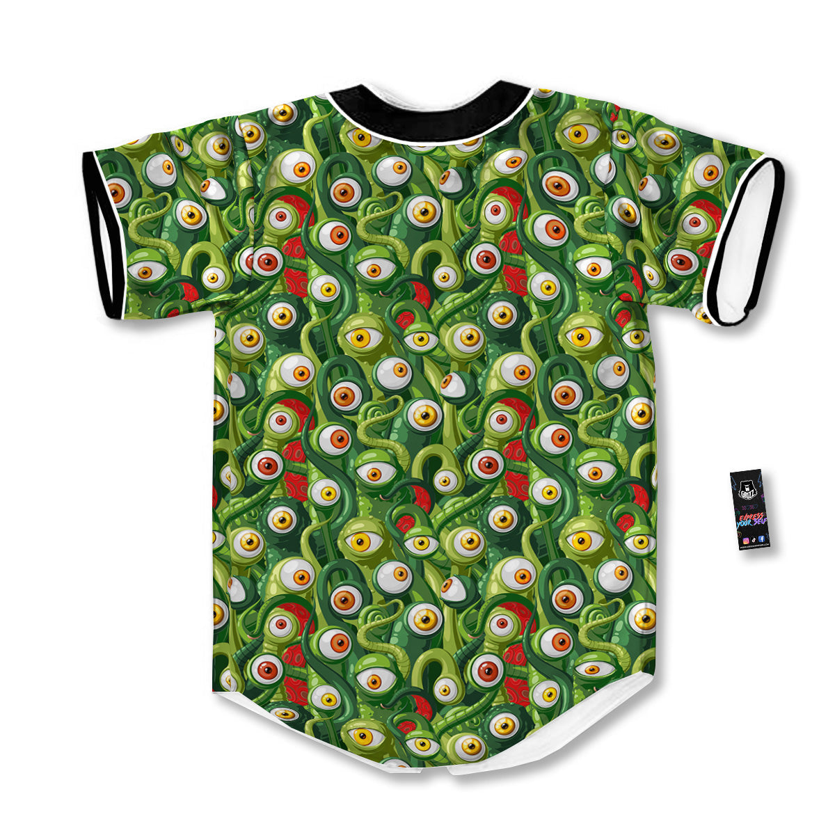 Green Alien Monster Print Pattern Baseball Jersey-grizzshop