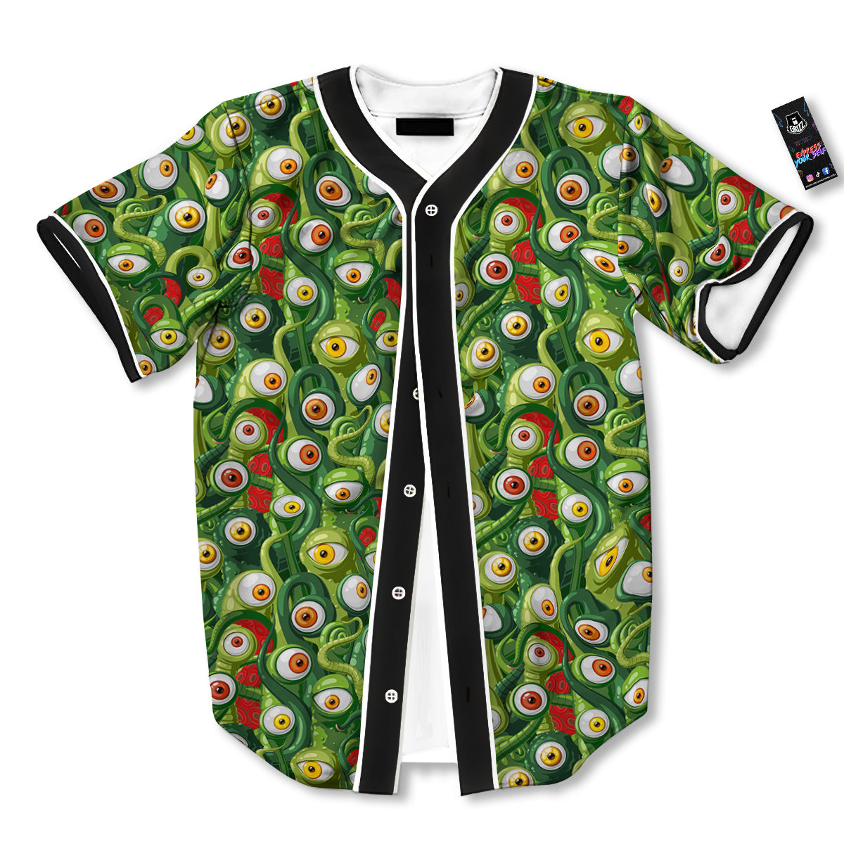 Green Alien Monster Print Pattern Baseball Jersey-grizzshop