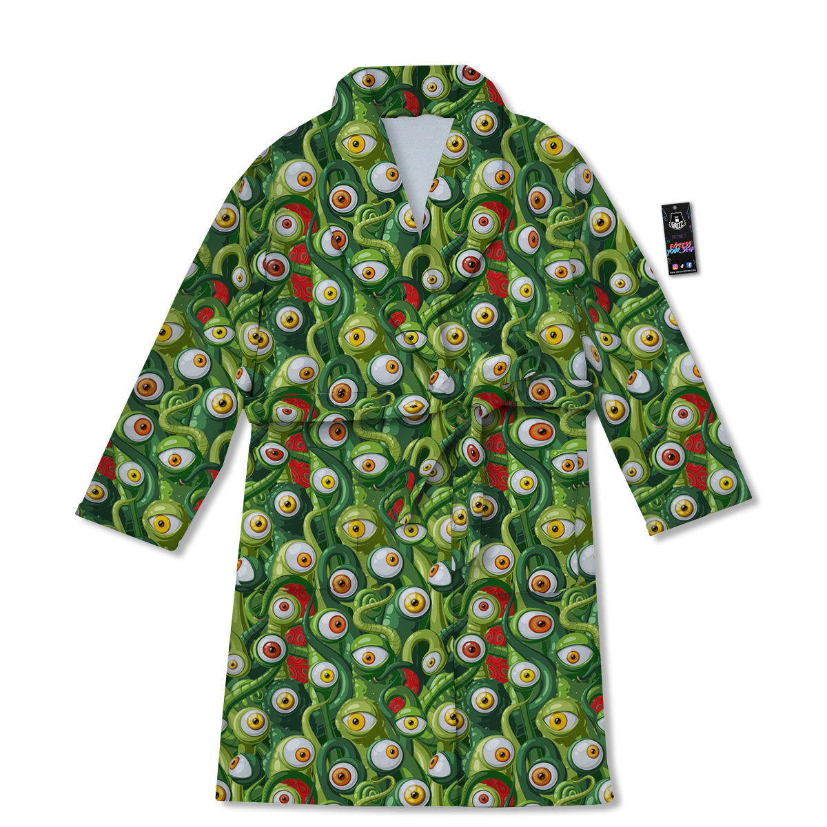 Green Alien Monster Print Pattern Bathrobe-grizzshop