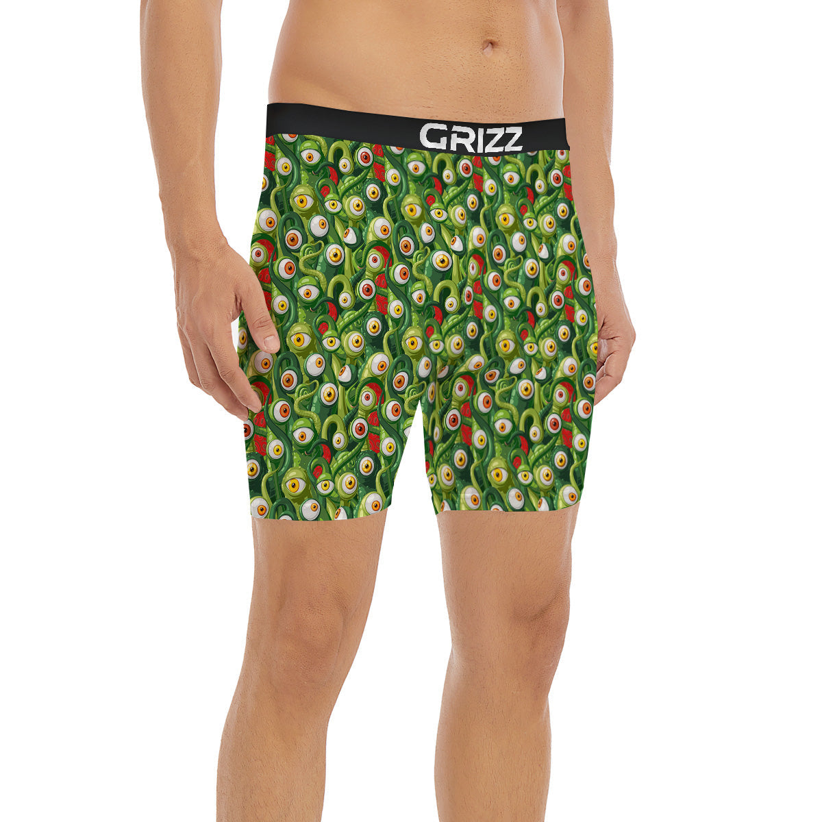 Green Alien Monster Print Pattern Boxer Briefs-grizzshop