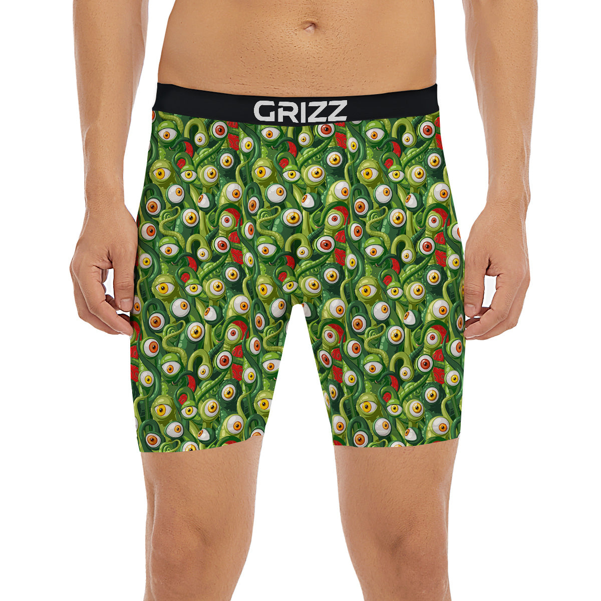 Green Alien Monster Print Pattern Boxer Briefs-grizzshop