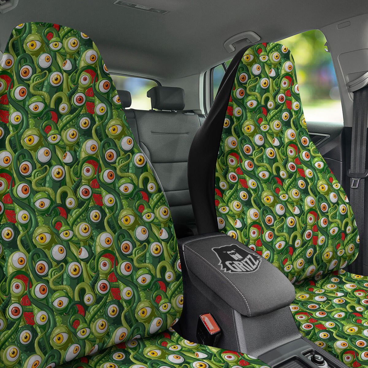 Green Alien Monster Print Pattern Car Seat Covers-grizzshop