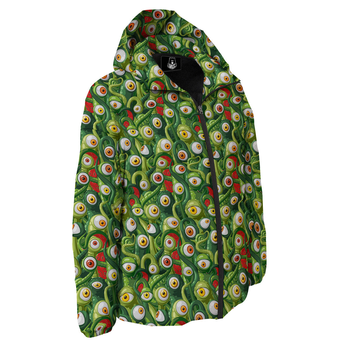 Green Alien Monster Print Pattern Down Jacket-grizzshop
